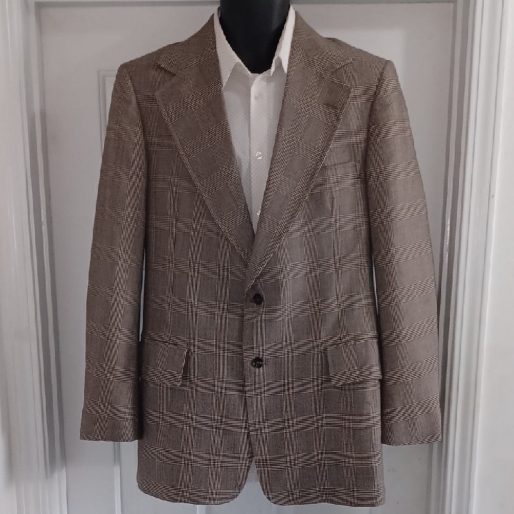 vintage Classic Tailored Fit Men's Brown Checkered Blazer